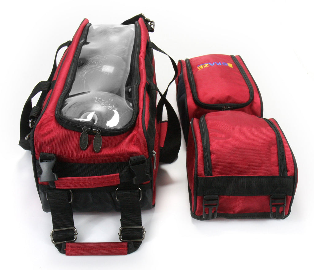 3 Ball Deluxe Bowling Tournament Roller Tote with detachable Shoe and Accessory Bag