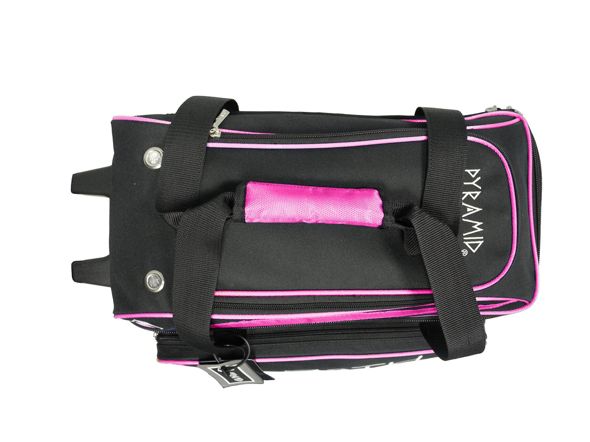 Pyramid Path Premium Deluxe 2 Ball Double Roller Bowling Bag With Large Separate Shoe Compartment (Up To US Mens Size 15) and Oversized Accessory Pocket, Retractable Locking Handle - Extends to 37"