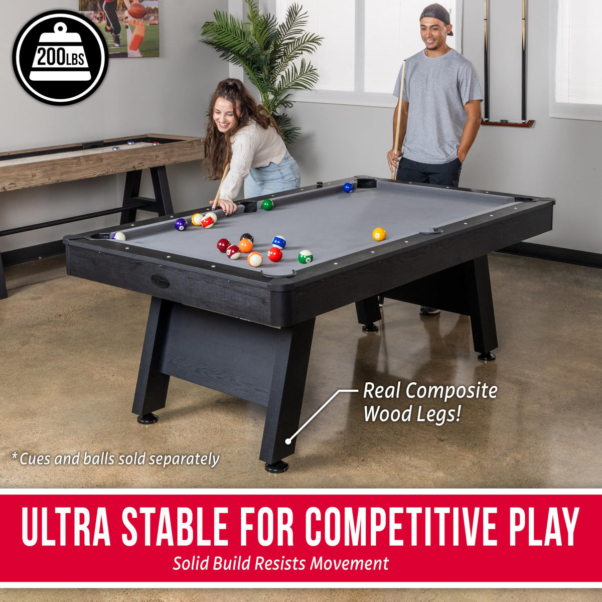 GoSports 7 and 8 ft Pool Tables with Wood Finish - Gray, Black, or Green Felt - Accessories Not Included