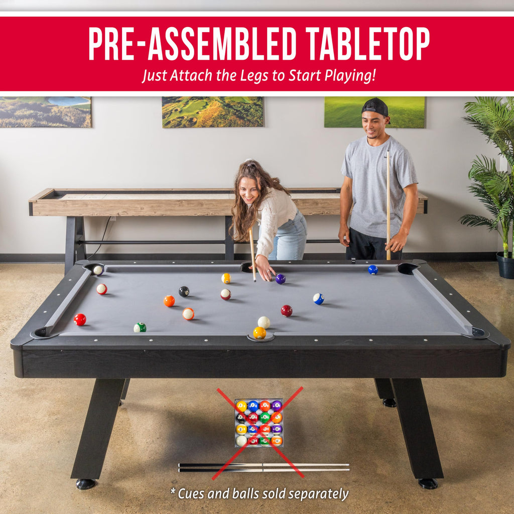 GoSports 7 and 8 ft Pool Tables with Wood Finish - Gray, Black, or Green Felt - Accessories Not Included