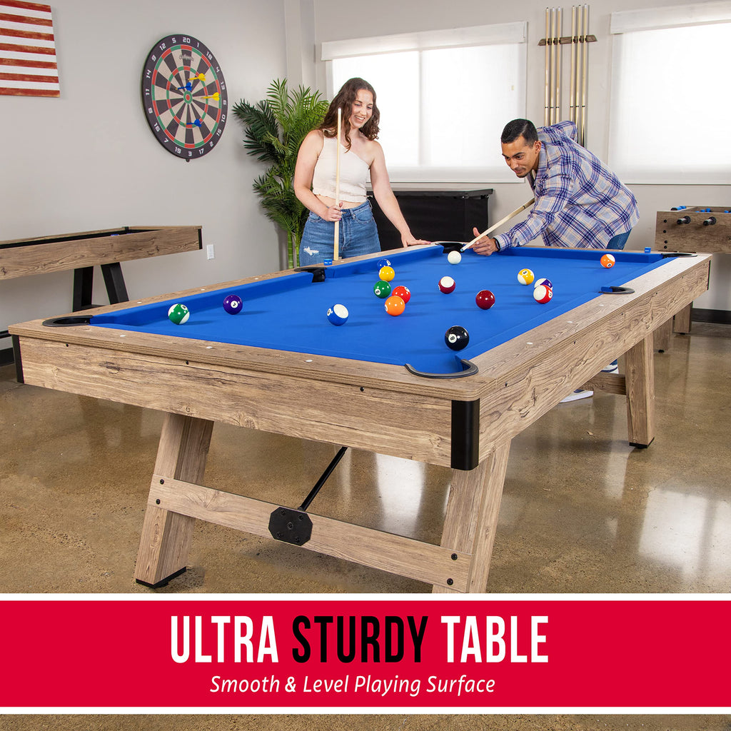 GoSports 8 ft Pool Tables with Wood Finish - Choose Your Style - Modern Billiards Table with 2 Cue Sticks, Balls, Rack, Felt Brush and Chalk