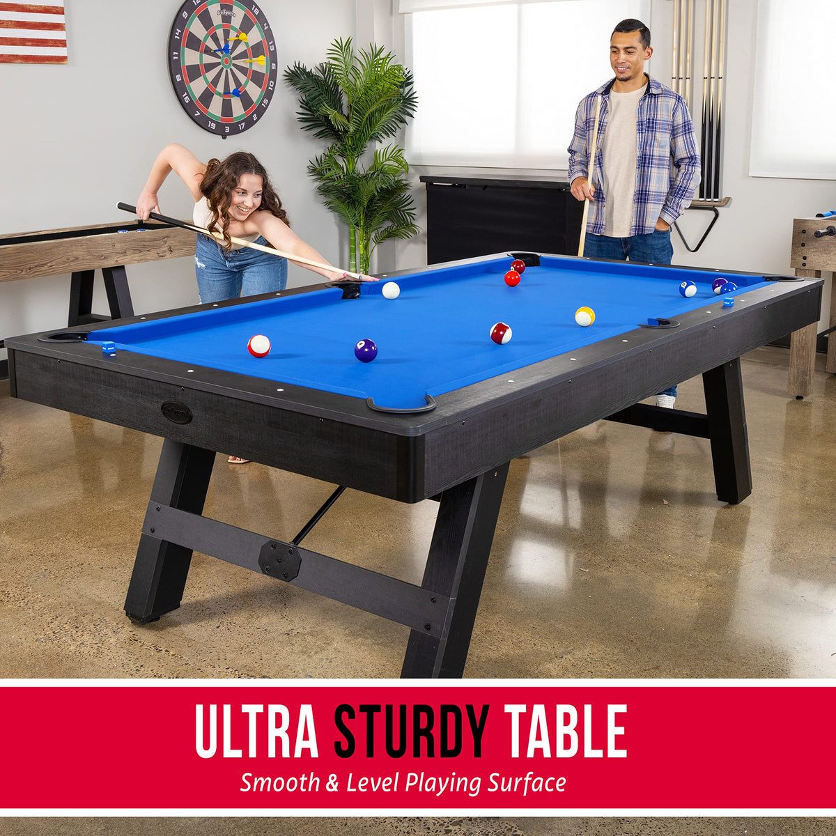 GoSports 8 ft Pool Tables with Wood Finish - Choose Your Style - Modern Billiards Table with 2 Cue Sticks, Balls, Rack, Felt Brush and Chalk