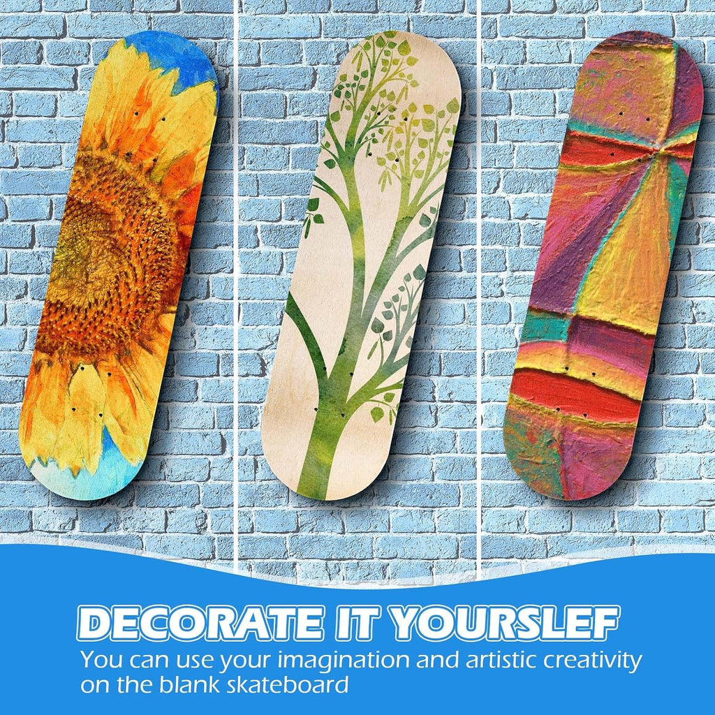 Honoson 12 Pack Blank Skateboard Decks Bulk for Painting 28 x 8 Inch 7-Layer Maple Double Tail Plain Skateboard Decks for Replacement and Art Painting Home Decoration