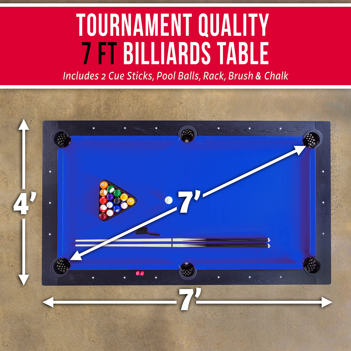 GoSports 7 ft Pool Tables with Wood Finish - Choose Your Style - Modern Billiards Table with 2 Cue Sticks, Balls, Rack, Felt Brush and Chalk