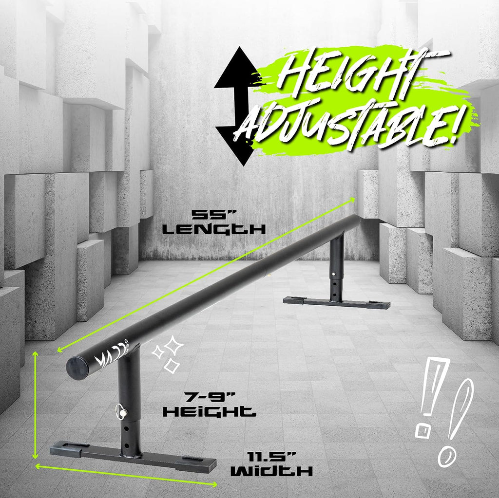 Madd Gear Round Grind Rail for Scooters, Skateboards, Inline Skates â 55" Long, 3-Step Adjustable Height â Durable Heavy-Duty Construction