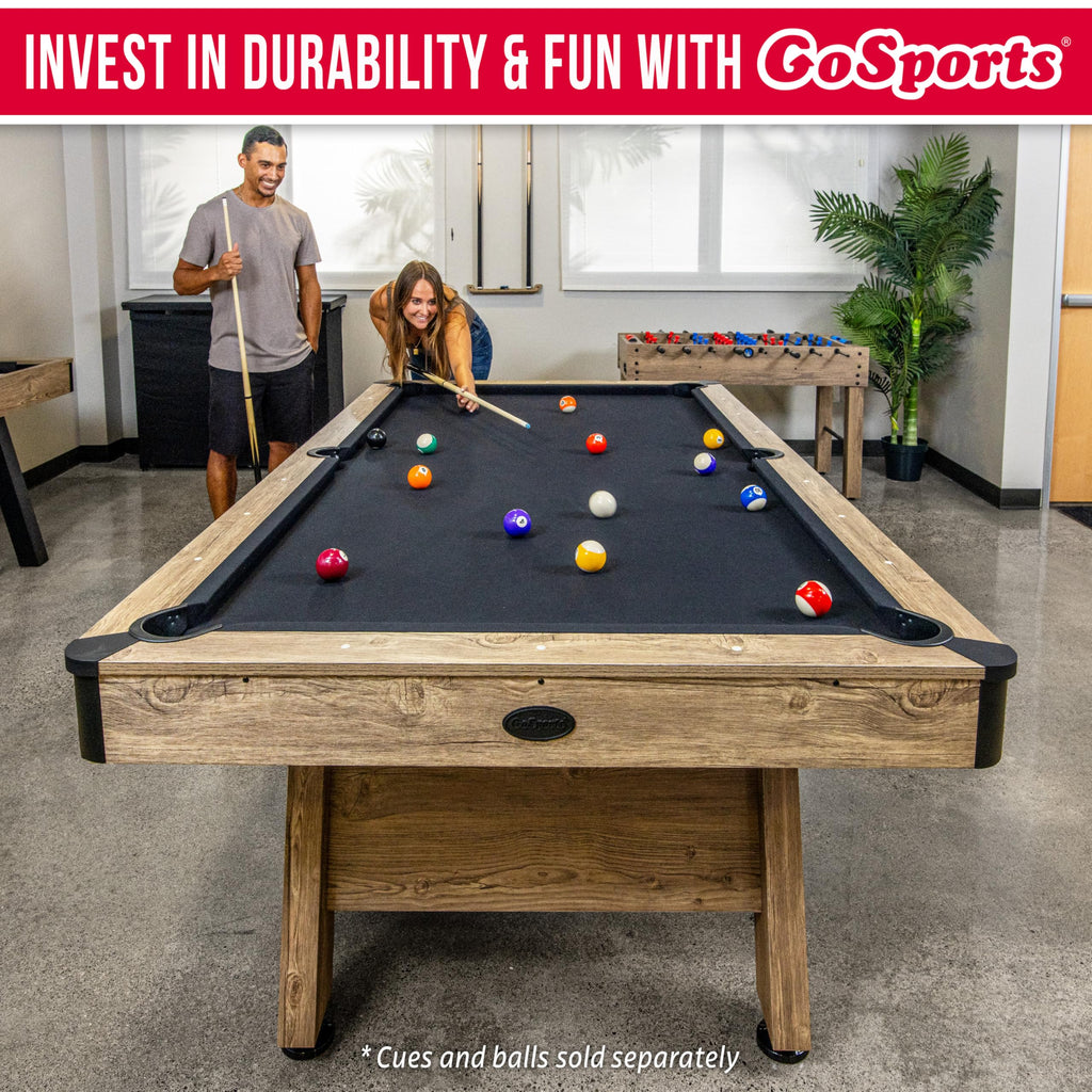 GoSports 7 and 8 ft Pool Tables with Wood Finish - Gray, Black, or Green Felt - Accessories Not Included