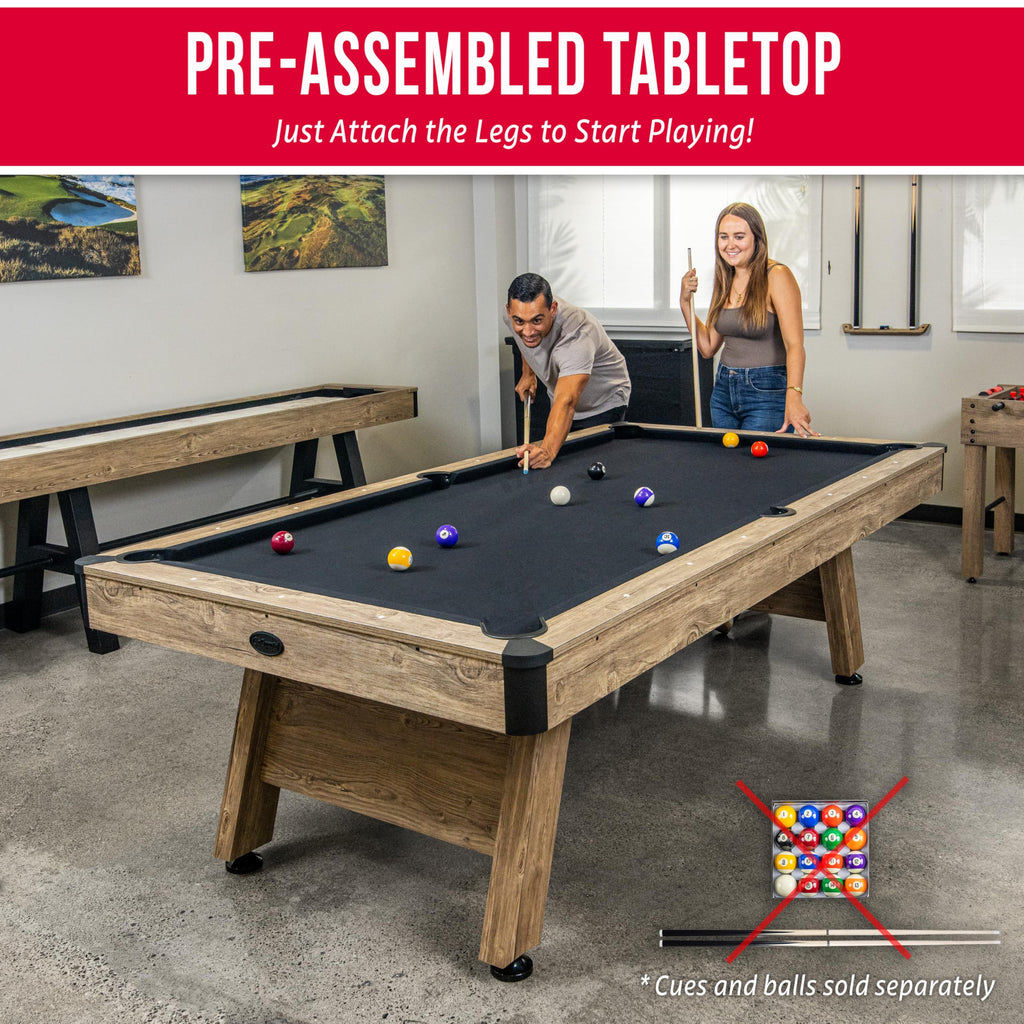 GoSports 7 and 8 ft Pool Tables with Wood Finish - Gray, Black, or Green Felt - Accessories Not Included
