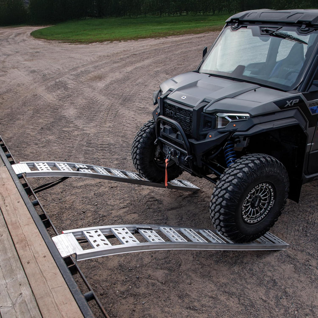 YutraxÂ® 90â Heavy-Duty Arched Ramps, High-Strength Extruded Aluminum, 3000 lb. Load Capacity, Arched Design, ATV/UTV/Golf Cart/Riding Lawn Mower Loading, Pair, YR501