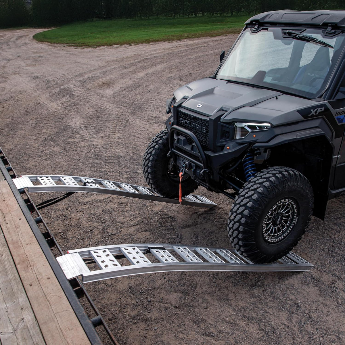 YutraxÂ® 90â Heavy-Duty Arched Ramps, High-Strength Extruded Aluminum, 3000 lb. Load Capacity, Arched Design, ATV/UTV/Golf Cart/Riding Lawn Mower Loading, Pair, YR501