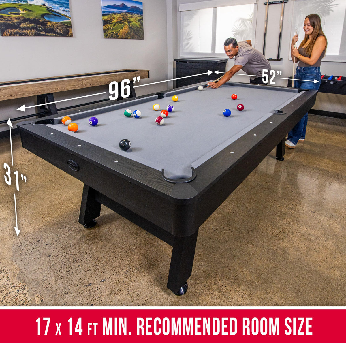 GoSports 7 and 8 ft Pool Tables with Wood Finish - Gray, Black, or Green Felt - Accessories Not Included