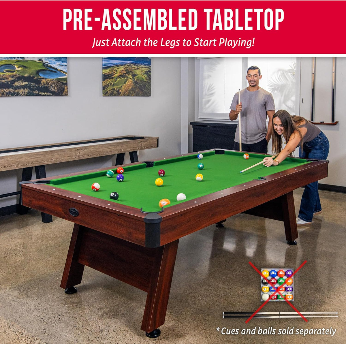 GoSports 7 and 8 ft Pool Tables with Wood Finish - Gray, Black, or Green Felt - Accessories Not Included