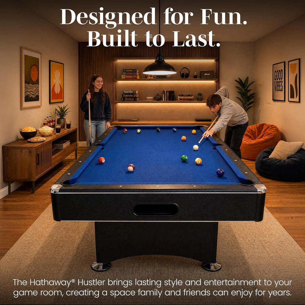 Hathaway Hustler Tournament Pool Table â Includes Cue Sticks, Billiard Balls, Automatic Ball Return â Perfect for Competitive Players and Family Games Room