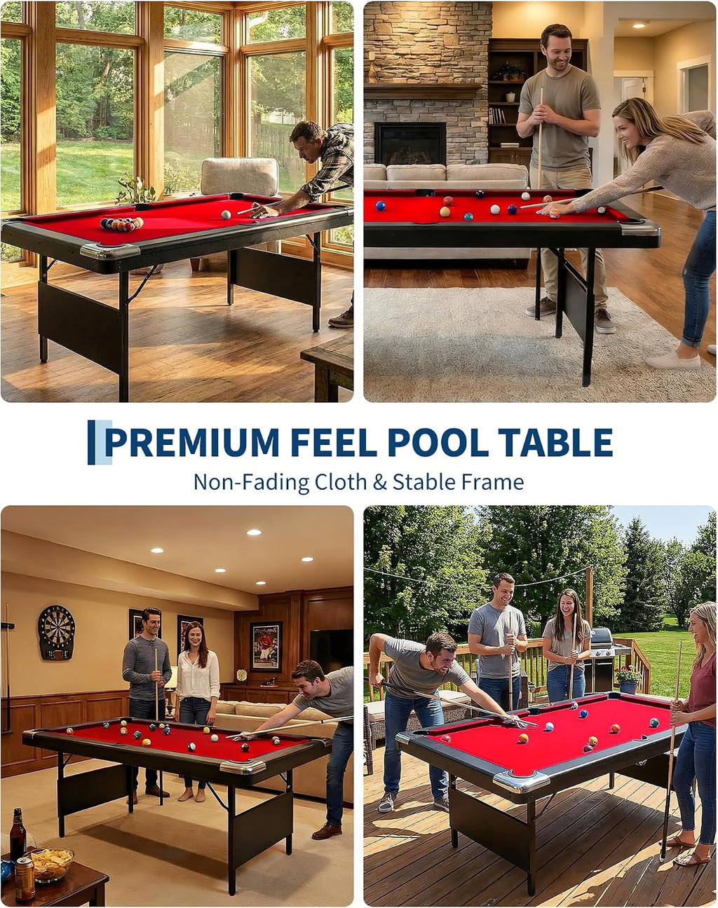 6,7 Foot Foldable Pool Table, Portable Billiards Table for Adults with Full Accessories Set, Mesa De Billar Includes 16 Balls, 2 Cue Sticks, Chalk, Rack & Brush, Game Room Table for Home