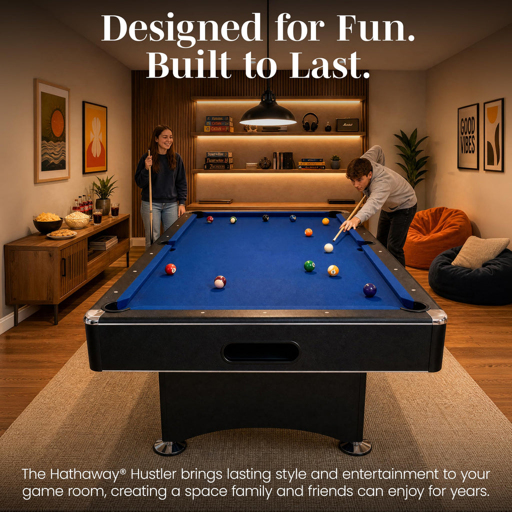 Hathaway Hustler Tournament Pool Table â Includes Cue Sticks, Billiard Balls, Automatic Ball Return â Perfect for Competitive Players and Family Games Room