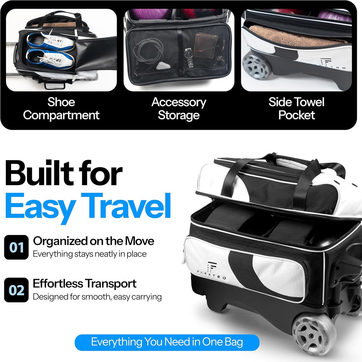 Flextro 3 Ball Bowling Bag Roller With 2+1 Modular Design & Sturdy Build