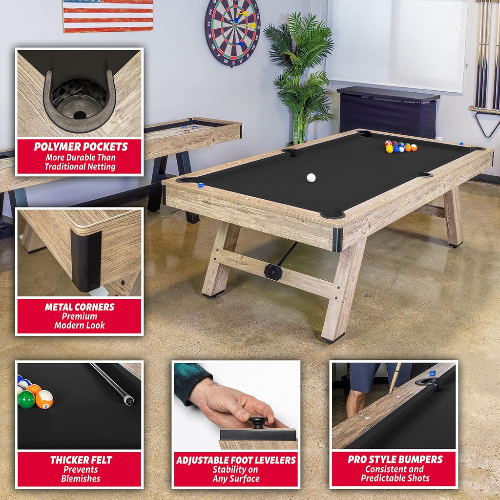 GoSports 8 ft Pool Tables with Wood Finish - Choose Your Style - Modern Billiards Table with 2 Cue Sticks, Balls, Rack, Felt Brush and Chalk