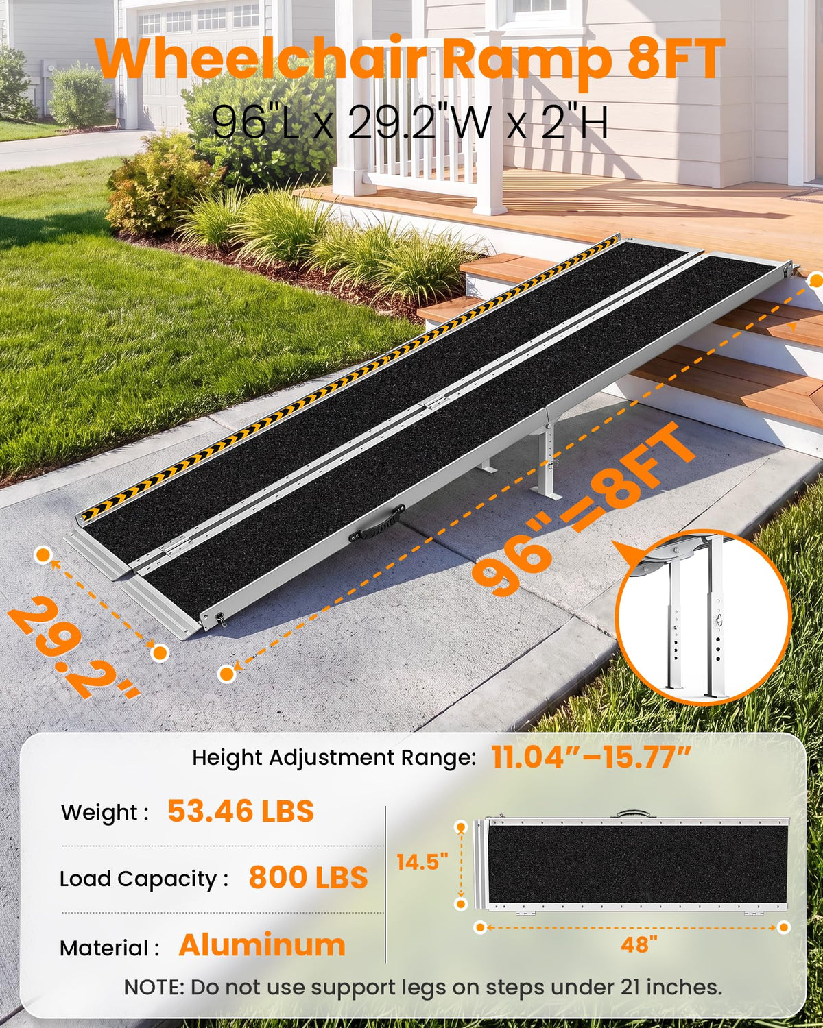 gardhom 10FT Aluminum Ramp for Wheelchair for Home Steps with Support Legs