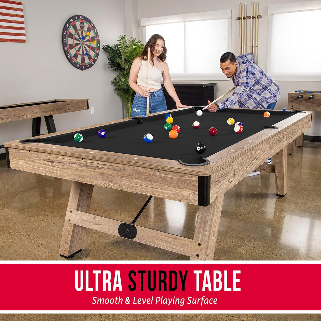 GoSports 8 ft Pool Tables with Wood Finish - Choose Your Style - Modern Billiards Table with 2 Cue Sticks, Balls, Rack, Felt Brush and Chalk