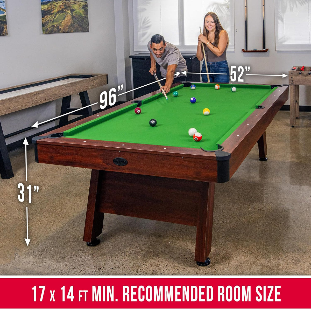 GoSports 7 and 8 ft Pool Tables with Wood Finish - Gray, Black, or Green Felt - Accessories Not Included