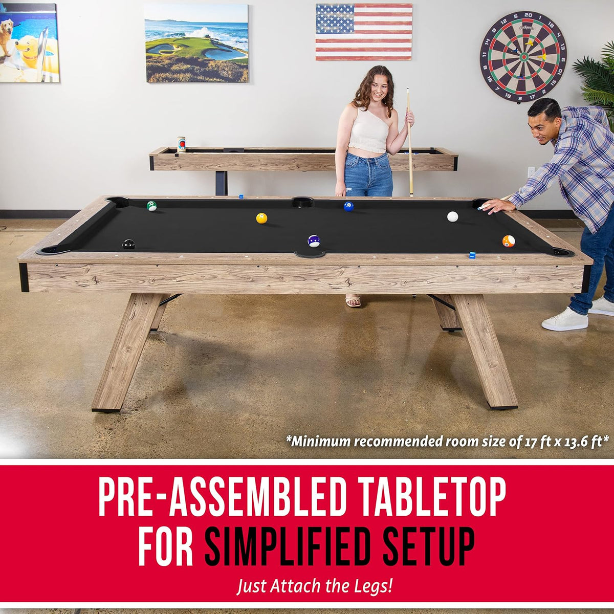 GoSports 8 ft Pool Tables with Wood Finish - Choose Your Style - Modern Billiards Table with 2 Cue Sticks, Balls, Rack, Felt Brush and Chalk