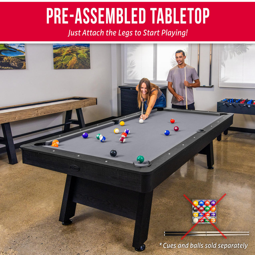 GoSports 7 and 8 ft Pool Tables with Wood Finish - Gray, Black, or Green Felt - Accessories Not Included