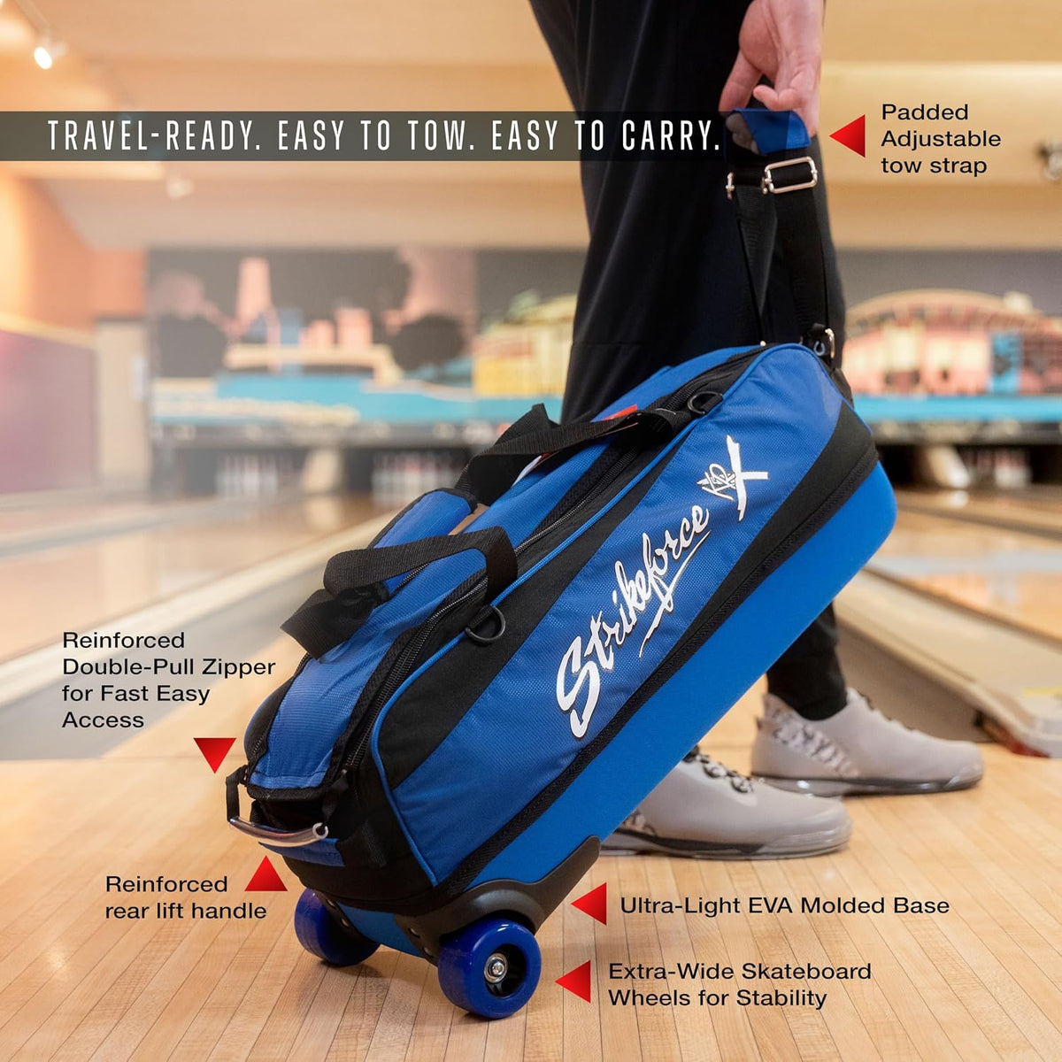 KR Strikeforce Fast Slim Triple Tote Bowling Bags with Wheels - Fits 3 Bowling Balls - Lightweight and Designed for Airline Travels