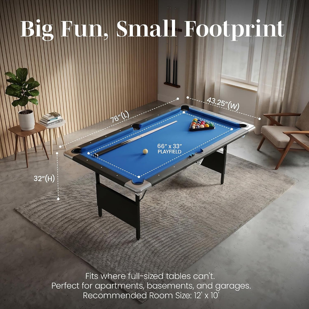 Hathaway Fairmont Folding Pool Table for Family & Home Use Includes Full Set of Billiard Balls, Cues, Chalk, Triangle and Carrying Bag, Portable Space-Saving Table