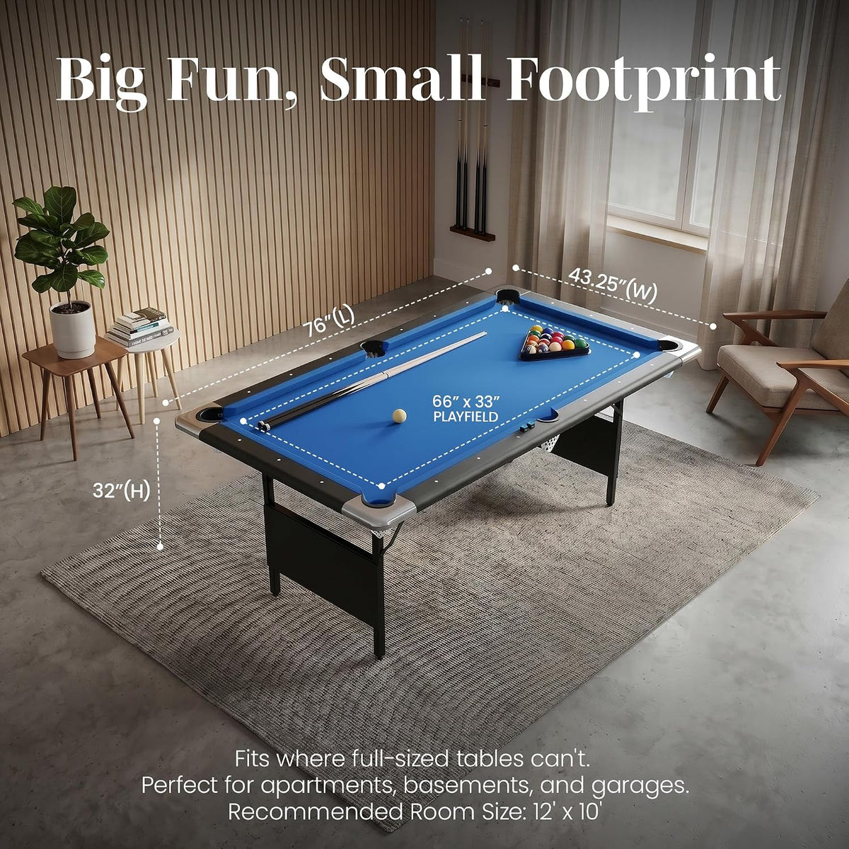 Hathaway Fairmont Folding Pool Table for Family & Home Use Includes Full Set of Billiard Balls, Cues, Chalk, Triangle and Carrying Bag, Portable Space-Saving Table