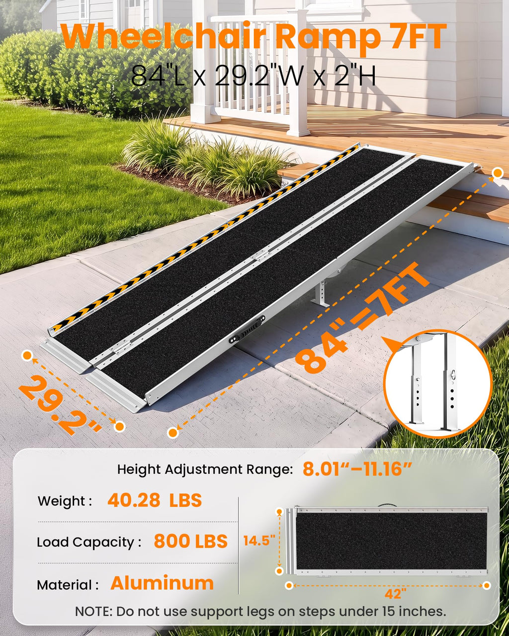 gardhom 10FT Aluminum Ramp for Wheelchair for Home Steps with Support Legs