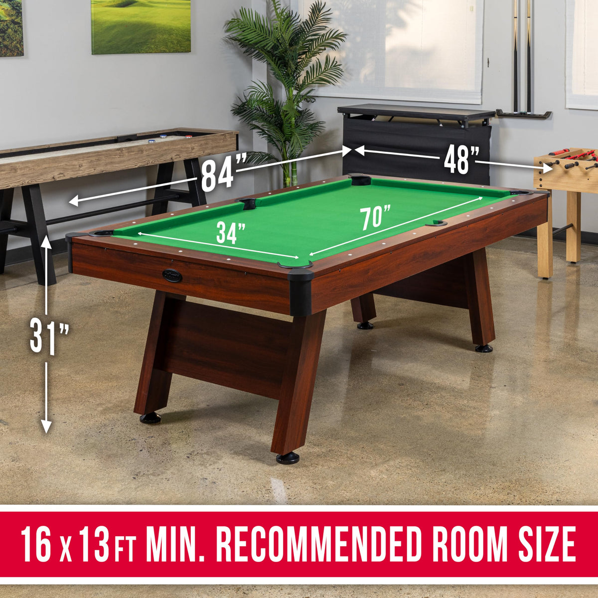 GoSports 7 and 8 ft Pool Tables with Wood Finish - Gray, Black, or Green Felt - Accessories Not Included
