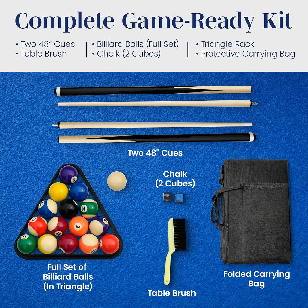 Hathaway Fairmont Folding Pool Table for Family & Home Use Includes Full Set of Billiard Balls, Cues, Chalk, Triangle and Carrying Bag, Portable Space-Saving Table