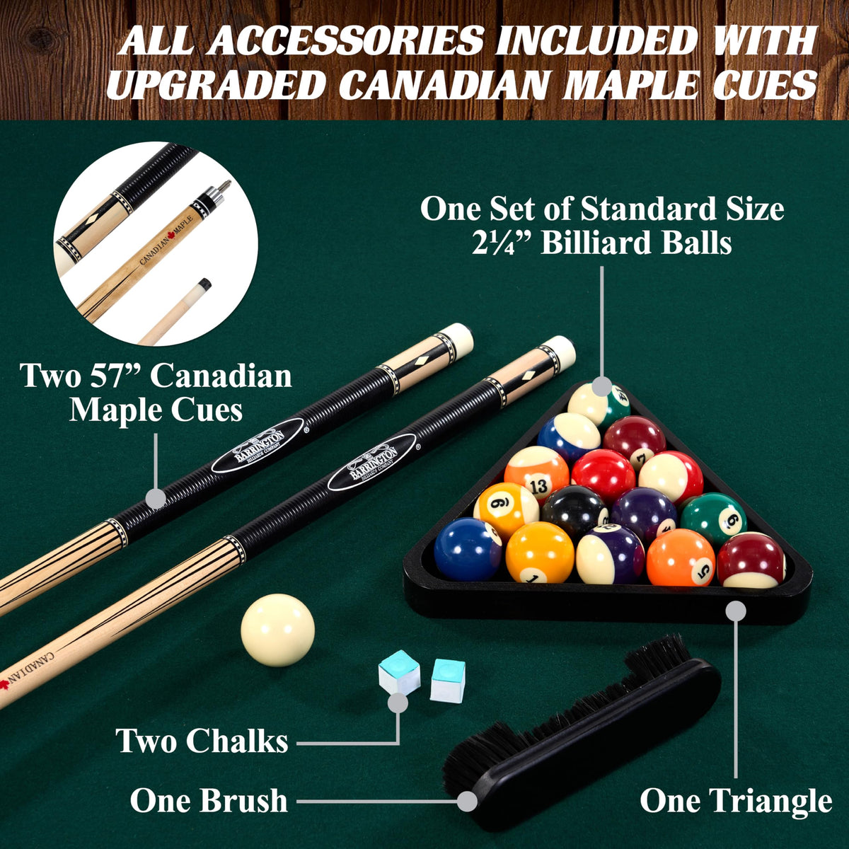 Barrington Billiards Drop Pocket Pool Table with Complete Accessory Set