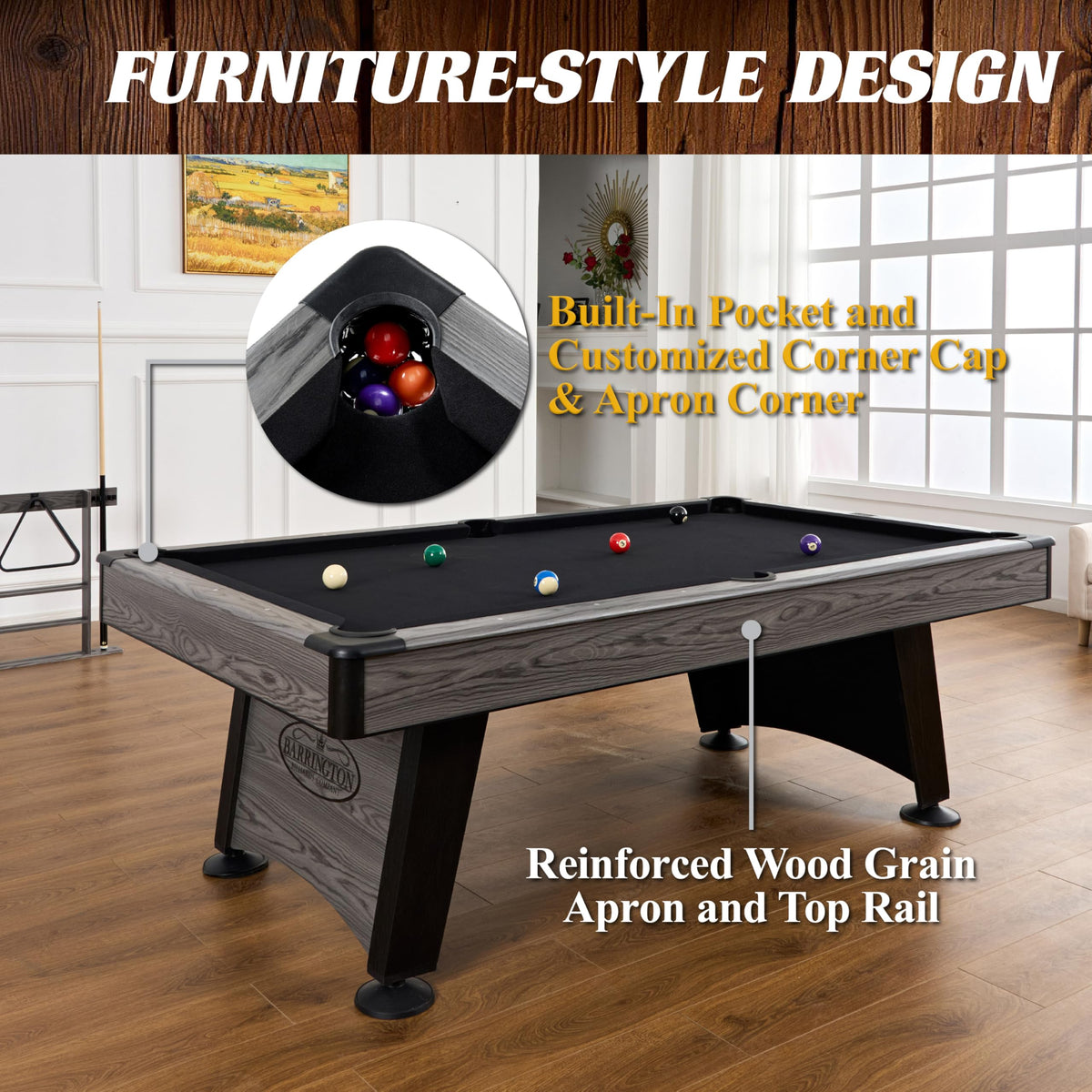 Barrington Billiards Drop Pocket Pool Table with Complete Accessory Set