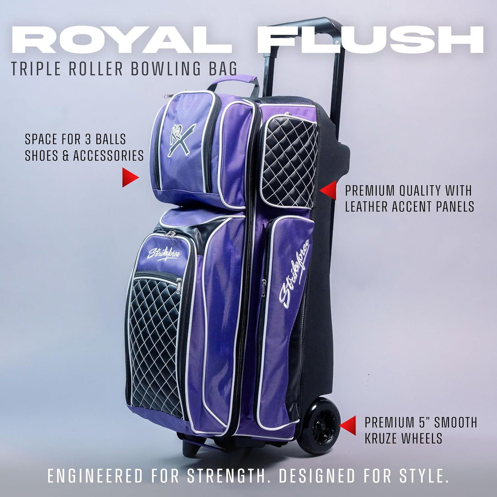 KR Strikeforce Royal Flush Triple Roller Bowling Bag for Three Bowling Balls, Shoes & Accessories