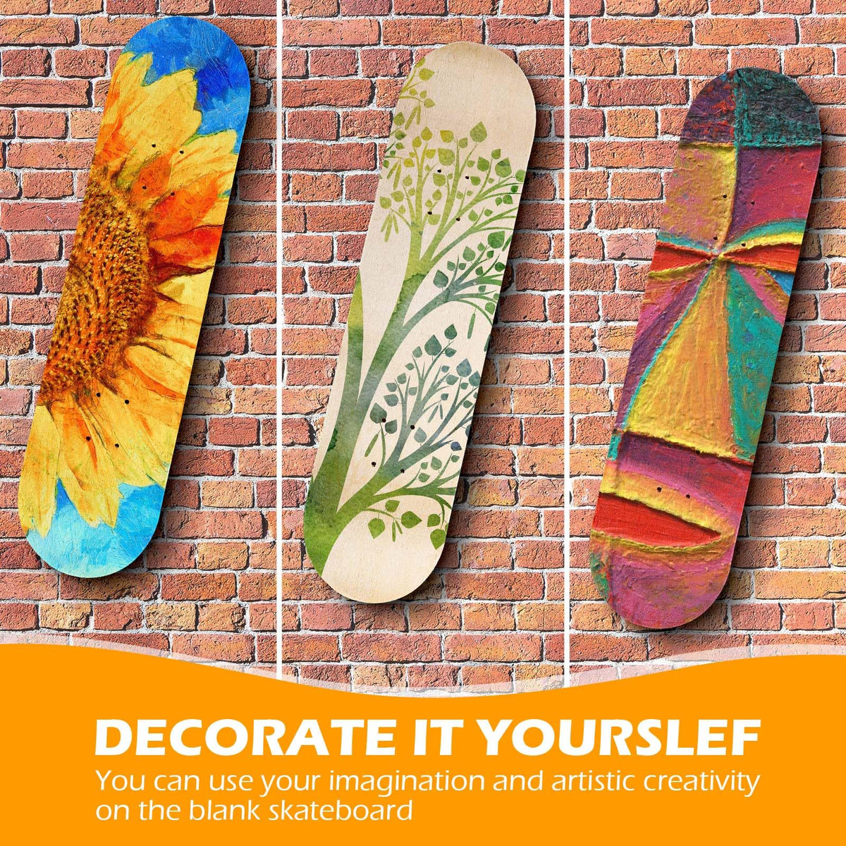 Honoson 12 Pcs Blank Skateboard Decks 32 x 8 Inch Maple Double Tail Deck