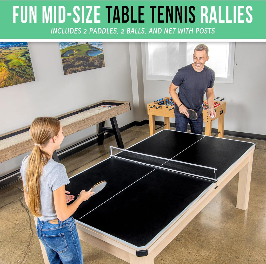 GoSports 3 in 1 Pool, Dining, & Table Tennis Combo Table and Storage Benches - 7 ft or 8 ft - Convertible Billiards and Table Tennis with Accessories