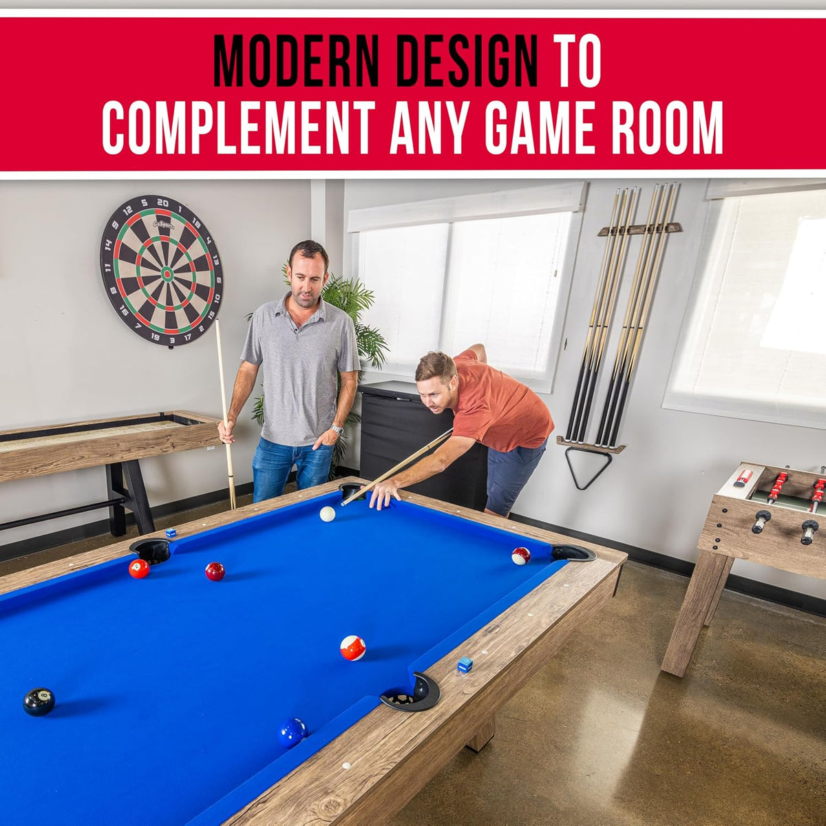 GoSports 7 ft Pool Tables with Wood Finish - Choose Your Style - Modern Billiards Table with 2 Cue Sticks, Balls, Rack, Felt Brush and Chalk