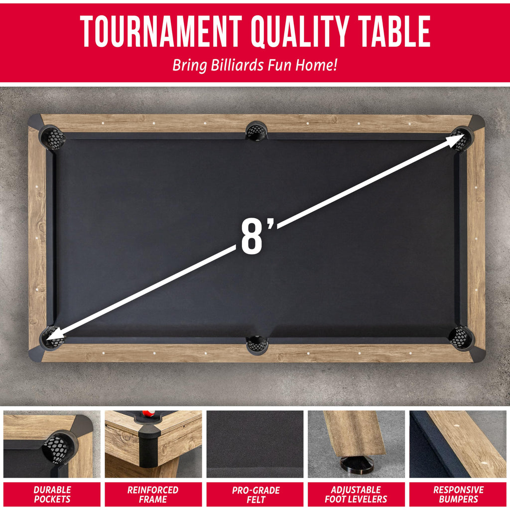 GoSports 7 and 8 ft Pool Tables with Wood Finish - Gray, Black, or Green Felt - Accessories Not Included