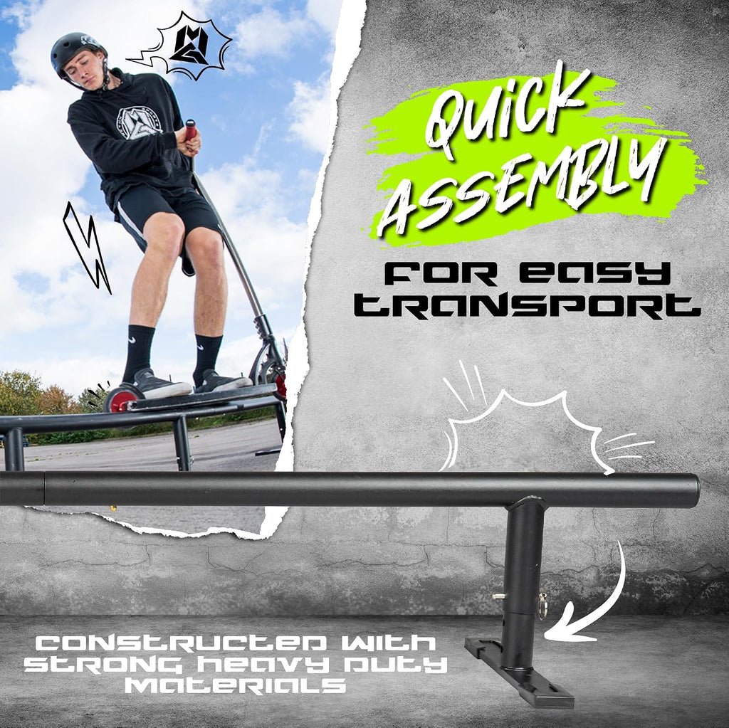 Madd Gear Round Grind Rail for Scooters, Skateboards, Inline Skates â 55" Long, 3-Step Adjustable Height â Durable Heavy-Duty Construction