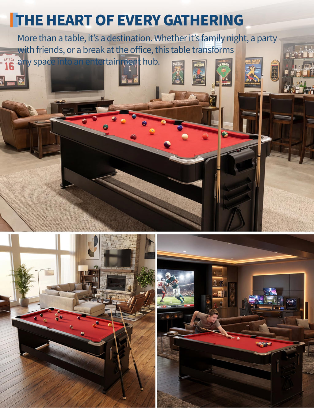 Garvee 7 ft 3-in-1 Game Table with Air Hockey, Billiards and Table Tennis