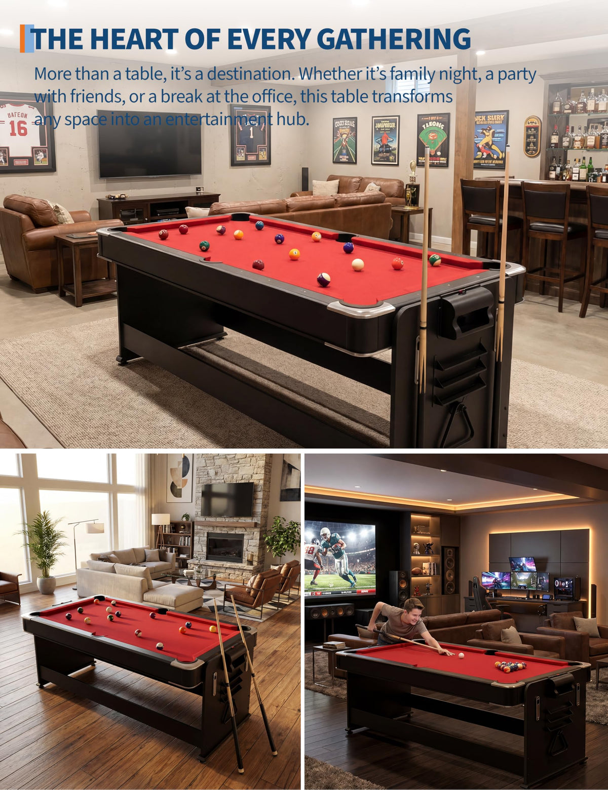 Garvee 7 ft 3-in-1 Game Table with Air Hockey, Billiards and Table Tennis