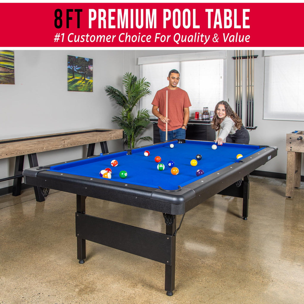 GoSports 6, 7, or 8 ft Portable Billiards Tables - No Assembly, Includes Set of Balls, 2 Cue Sticks, Chalk, Felt Brush