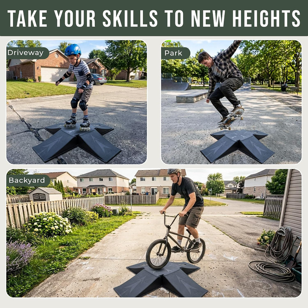 4+1 Mini Skate Ramp Set, Detachable 5-Piece Black PP Modular Ramp Kit with Large Center Plate, 220 lb Capacity, Portable Space-Saving Setup for Skateboard, Scooter, BMX and RC Play