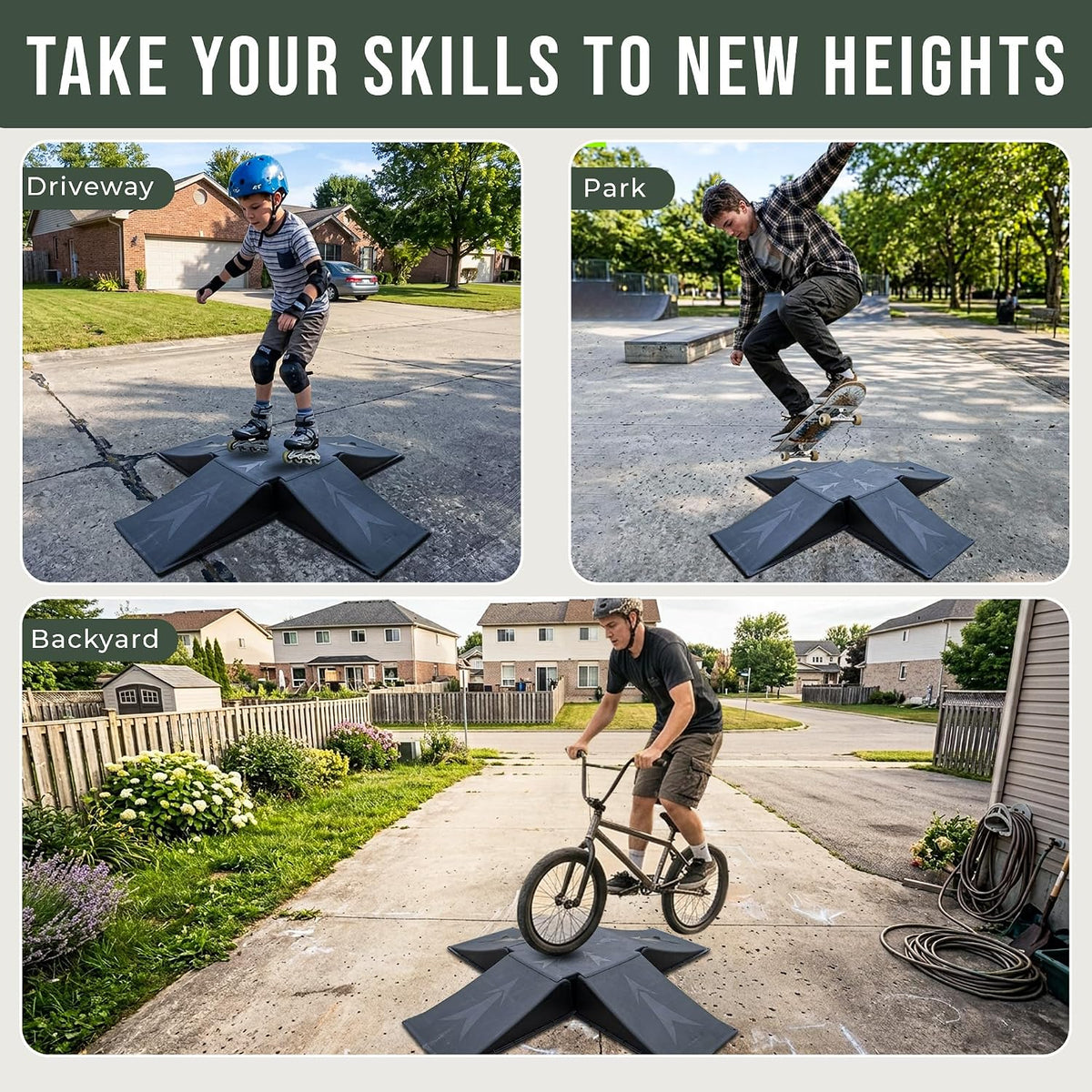 4+1 Mini Skate Ramp Set, Detachable 5-Piece Black PP Modular Ramp Kit with Large Center Plate, 220 lb Capacity, Portable Space-Saving Setup for Skateboard, Scooter, BMX and RC Play