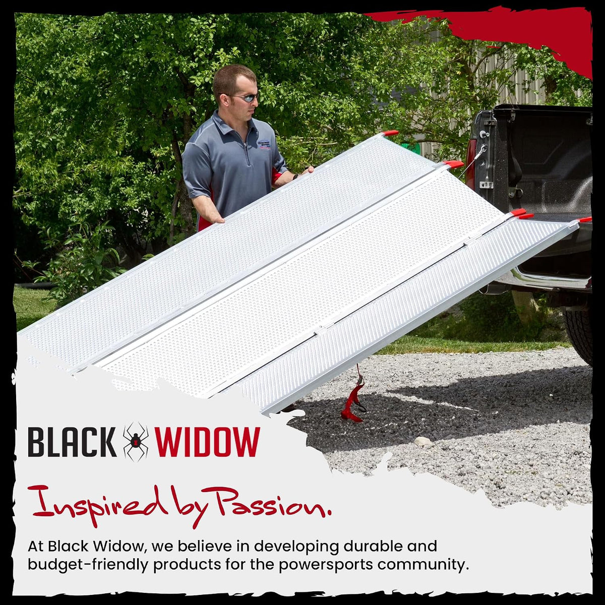 Black Widow Extra Wide Punch Plate Aluminum Folding ATV Ramp, 1,500 Pound Capacity, 7' 10", Silver - Heavy Duty Truck Loading Ramp Accessories