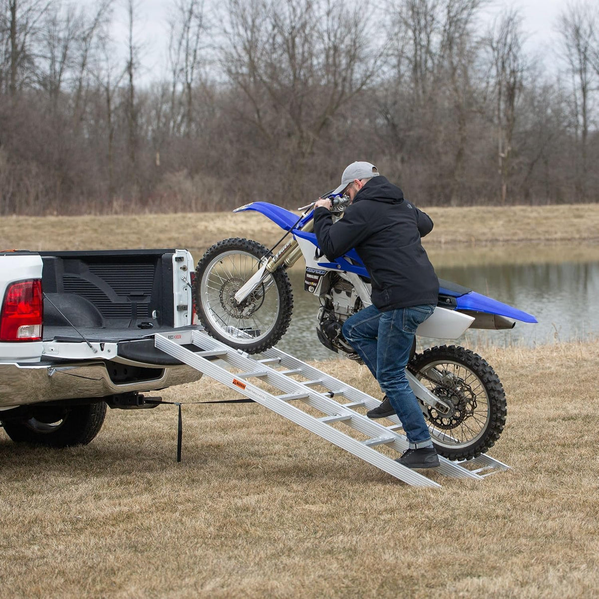 6' 10" Motorcycle Dirt Bike Loading Ramp with Steps, 750 lb, Black Widow