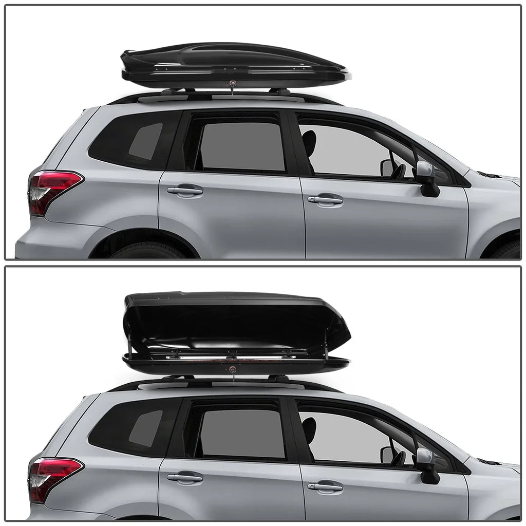 DNA Motoring PT-ZTL-8136-BK For 2014 to 2018 Subaru Forester Roof Top Aluminum Side Rail Cross Bar + Dual Side Opening Cargo Box Storage Luggage Carrier w/ Keys 15 16 17