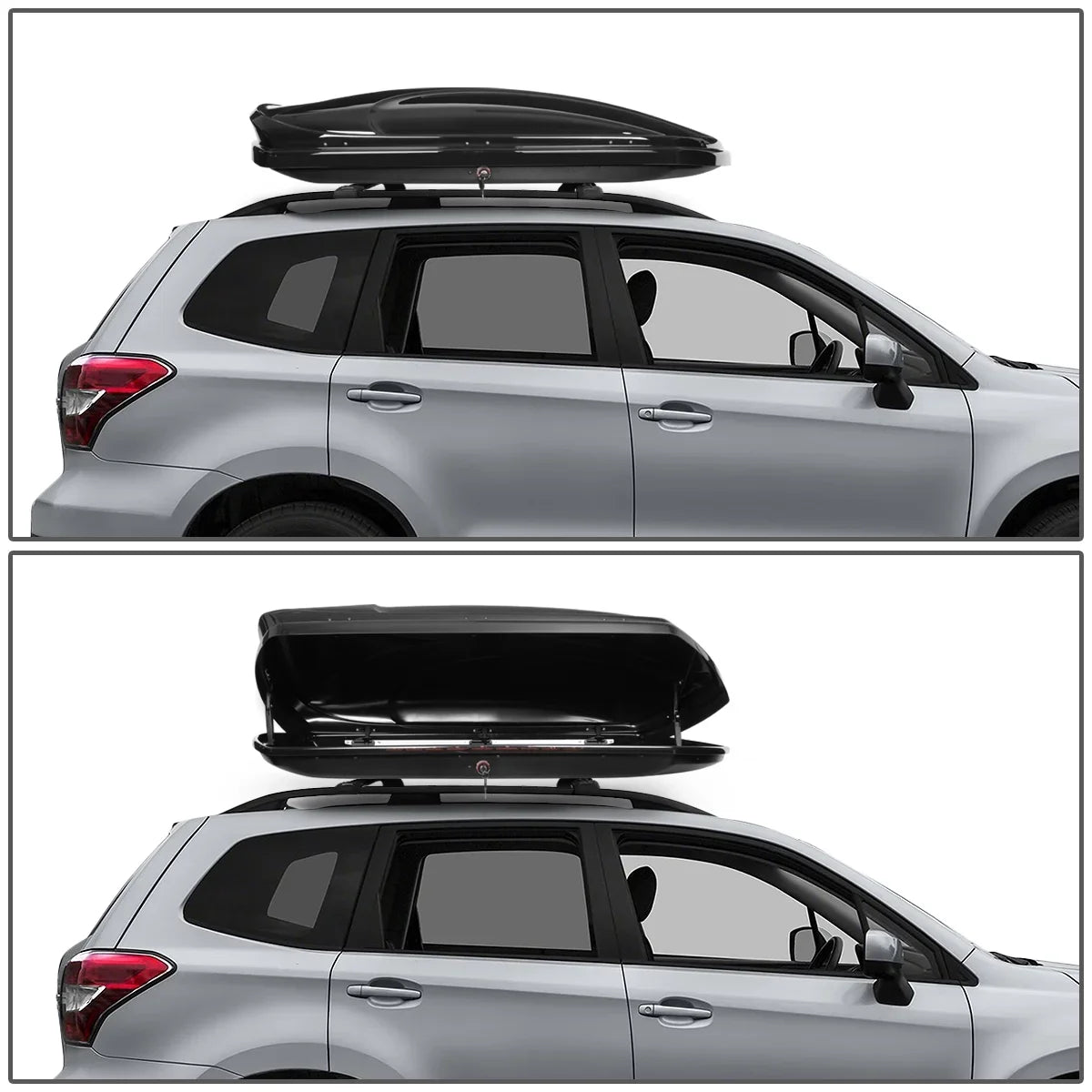 DNA Motoring PT-ZTL-8136-BK For 2014 to 2018 Subaru Forester Roof Top Aluminum Side Rail Cross Bar + Dual Side Opening Cargo Box Storage Luggage Carrier w/ Keys 15 16 17