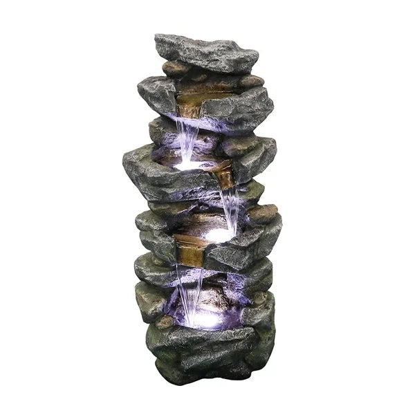 Fithood 40inches High Stacked Simulated Rock Water Fountain with LED Lights