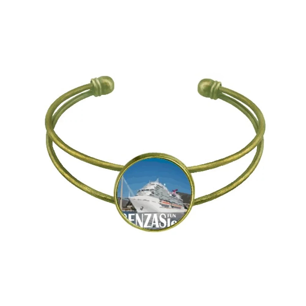 Giant Luxury Cruise Ship Poster Bracelet Bangle Retro Open Cuff Jewelry